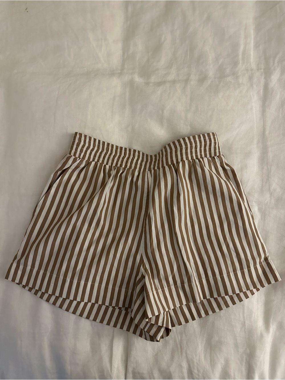 French Connection Poplin Striped Brown and White Shorts